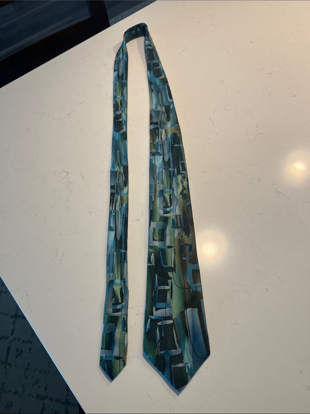 J. Garcia Abstract Geometric Green/Blue Silk Tie Space Containers Collection